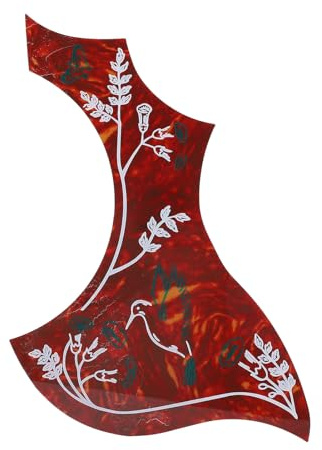 Rotes Folk-Schlagbrett für Akustikgitarre mit Weißem Blumen-Vogel-Schmetterlings-Design, Schlagplatte, Schutz, Haltbarkeit