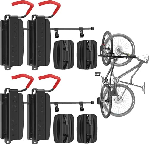 BeWise Schwenkbare Fahrrad Wandhalterung Vertikal mit 35 kg Tragkraft - Fahrradhalterung Wand für E-Bike - MTB und Rennrad - Fahrradhalter mit Extra Soft Haken - Fahrradaufhängung Wand (4 stück)
