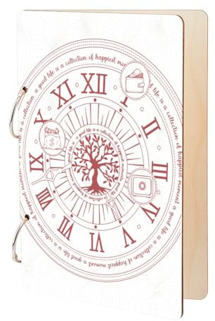 SUPERDANT Album Carte Postale en Bois Album Photo pour Cartes Postales Presentoir Carte Postale Vintage en Forme D'Horloge Arbre de Vie 2 anneau Planificateurs Cadeaux Souvenirs Rangement Photo