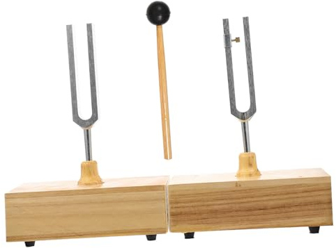 BESTonZON Stimmgabel Stabile Platzierung mit Hammer und Holzsockel 440hz Satz und Klarer Klang und Akustische Resonanz für Physikalische Experimente für Unterricht