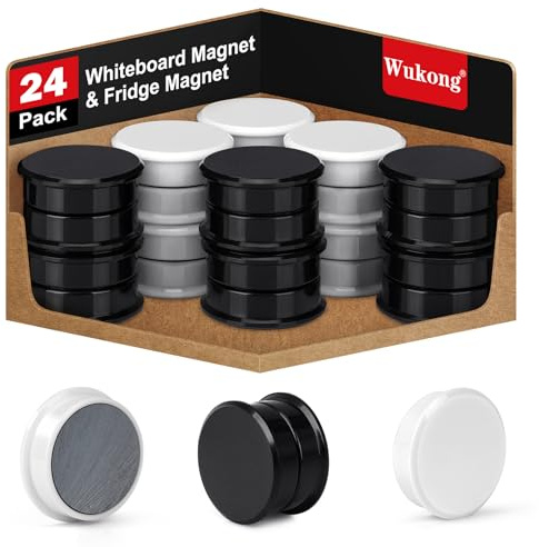 Wukong 24 Stück Magnete für Magnettafel Stark, Weiß + Schwarz Fridge Magnete Kleine Magnet für Whiteboard Schule, Seminare, Kühlschrankmagnet Schließfächer und Foto