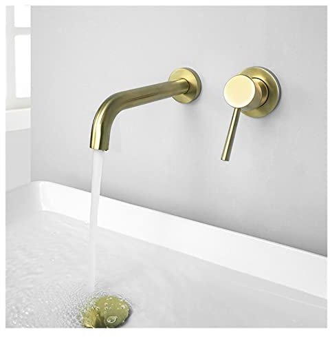 WIMPBLADB Chrome Black Brushed Gold Tap Conceal Wall Mounted Bathroom Basin Sink Faucet Brass Hot and Cold Mixer with 15/20/25CM Spout(Integrate Black 15cm)