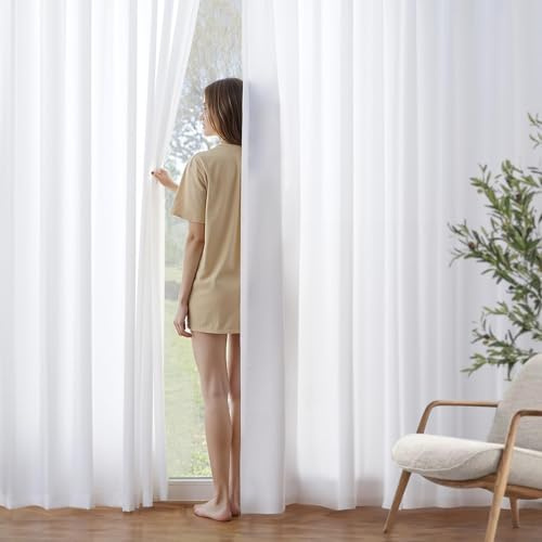 MIULEE White Privacy Sheer Curtains That Let Light in 84 Inches Long Non-See-Through Semi Sheer Curtains Light Filtering Window Curtain Drapes for Living Room Bedroom 2 Panels Set 42 X 84