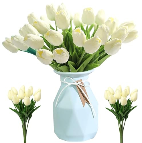 Künstliche Tulpen Blumen, 12 Stück Latex Touch Tulpen, Gefälschte Tulpen Blume, Tulpe mit PU Stiel, Faux Real Tulpen, Blumendekoration für Brautsträuße, Haus, Party, Büro, DIY Blumenarrangements