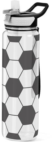Ewusp Borraccia sportiva con stampa a tema calcio, con cannuccia e coperchio, 1000 ml, a prova di perdite, riutilizzabile, in Tritan, senza BPA, per palestra, fitness, attività all'aperto, ciclismo,