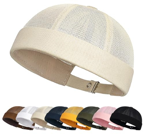 Enwokran Hatt Docker Cap Män Mode Mesh Böjt Rulla Manschetten Justerbar Retro Hatt Arbetare Sailor Fisherman Worker Harbour Kepsar, Beige, one size