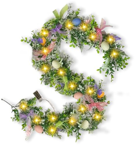 Osterdeko Girlande mit Beleuchtung Ostern Lichterkette Ostern Girlande mit Ostereier, Frühlingsdeko Girlande Ostergirlanden mit LED licht Für Kamin, Tisch, Innen Und Außen Osterdekoration (B)
