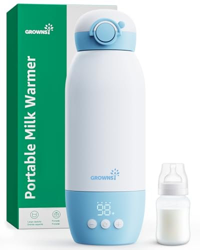 GROWNSY Calienta Biberones Portátil, Calentador de Biberones Portátil Leche Materna & Fórmula, Calentamiento Rápido, Control Preciso, Batería 10000mAh Carga Rápida USB-C, Doble Capacidad 600ml