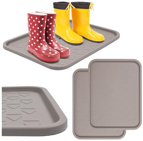 e-floor Set Schuhabtropfschale Schuhmatte Wasserdichte, pflegeleicht, Kunststoffmatte schützt Böden Schuhablage für Haus Garten Dekorativ (Beige, 38 x 50 cm 2 Stück)