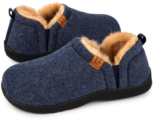 LongBay Men's Slippers Warm Memory Foam House Shoes Winter, Blue 10/11 UK