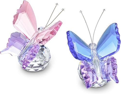 PIGPIGFLY Twin Crystal Butterfly Ornaments Set - Elegant Glass Animals for Home Decor, Women's Living Room Decorative Accessories(Pink Purple)