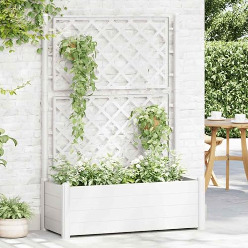 Tomostar Jardinière avec Treillis, Bac à Fleurs Jardinière Surélevée avec Treillis 100x43x142 cm PP Blanc