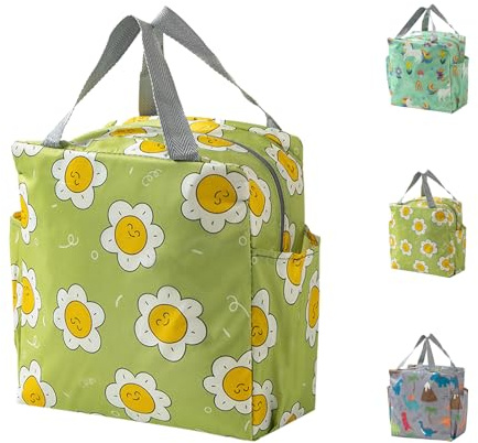 SUOXU Lunch Insulation Bag, Lunch Box Bag, Mini Waterproof Lunch Tote Bag (Green-Flower)
