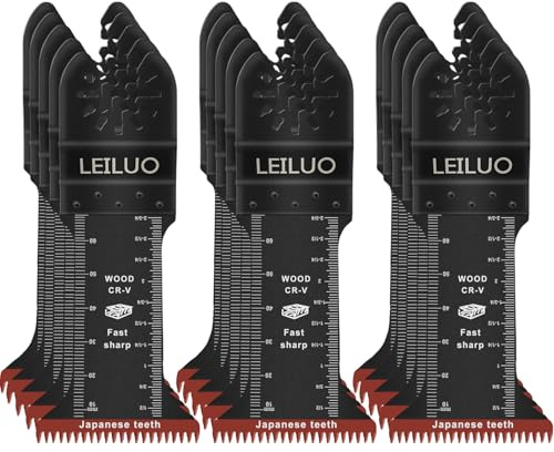 LEILUO Hoja de sierra oscilante de dientes japoneses de 70 mm, juego de 15 cuchillas multiherramienta extralargas, material CRV, herramientas oscilantes de corte rápido y limpio, accesorios