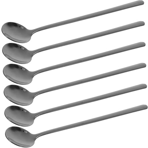 Alipis 6 Pièces Cuillères Longues Acier Inoxydable Cuillères Noires pour Thé Glacé Lait Café Mélange et Service Polyvalent Poignées Ergonomiques Faciles à Nettoyer