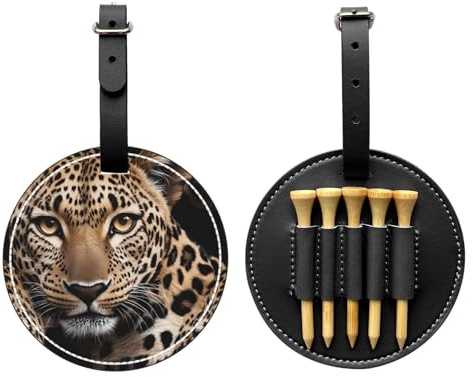 Big Eyed Leopard Black Golf Tee Aufbewahrungstasche, Multifunktionale Golf Tee Aufbewahrungstasche für Herren, strapazierfähiges PU-Material