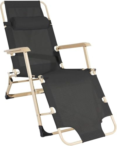 Tragbarer, faltbarer Loungesessel – verstellbare Outdoor-Liege mit Kopfstütze, unterstützt 150 kg, ideal für Camping, Strand oder Terrasse