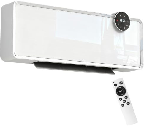HOMCOM Stufa Ceramica Elettrica 2000W Termoventilatore da Parete Bianco | 3 Modalità, Ventilatore e Riscaldamento Regolabile, Timer Settimanale/24 Ore, Rilevazione Finestra Aperta, Telecomando
