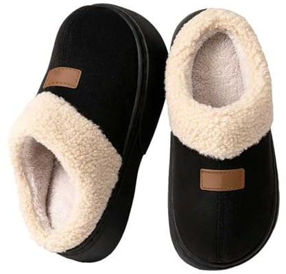 Tofflor dam fodrade – tofflor dam bekväma tofflor inomhus och utomhus stugskor varma tofflor varma filttofflor halkfria vinterskor plysch bomull filttofflor unisex, svart, 36 EU