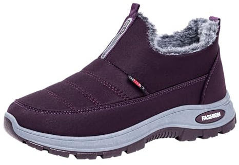 Generiska snöstövlar män fodrade : Vinterstövlar fleece ankelstövlar varma snöskor slip-on vintersko lätta joggingskor enfärgade sportskor vardag klassiska sneakers (storlek 36–44), mörk lila, 37 EU