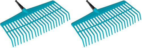 Gardena combisystem-Rechenbesen: Handlicher Zinkenbesen zum Zusammenfegen von Laub und Grasschnitt, mit robusten Kunststoffzinken, Arbeitsbreite 43 cm (3101-20) (Packung mit 2)