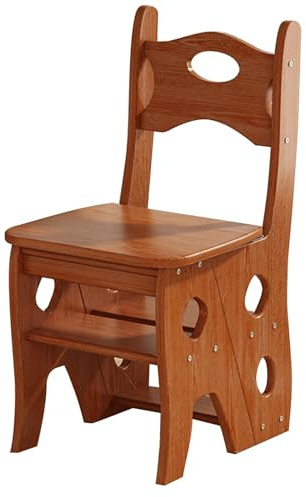 Escabeau pliable à 4 niveaux en bois massif – Design multifonction 3 en 1 pour bibliothèque, rangement et usage domestique – Robuste, peu encombrant, élégant
