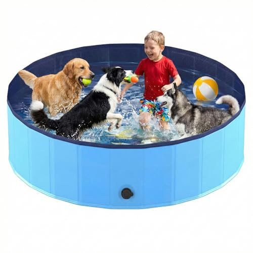 Hundepool faltbar, Planschbecken für Hunde 180 x 30 cm, Anti-Rutsch-Platten, Schnelle Entwässerung, Hundebadewanne, Swimmingpool Verdickt PVC