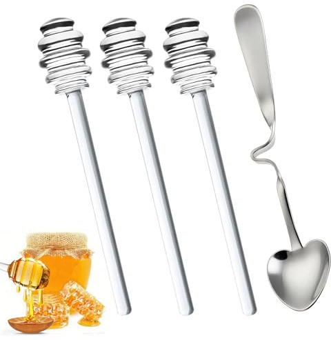 MENUY Honig- Und Marmeladenlöffel-Set, 4-Teilig, Mit Spiralförmigem Honiglöffel Und Marmeladenlöffel – Rostfrei, Spülmaschinenfest, Geeignet Für Honig, Joghurt, Sirup Etc.