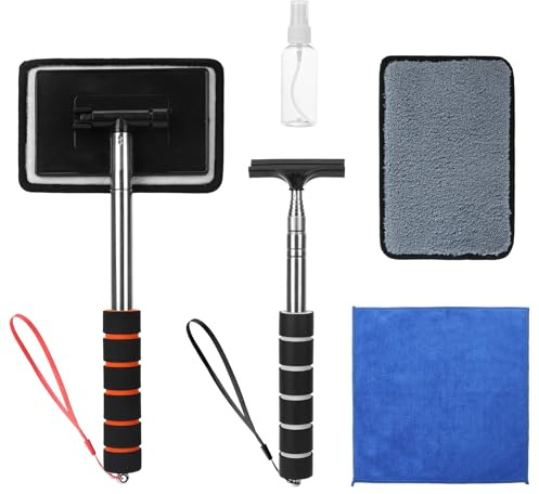 Nettoyant pour vitres intérieures de Voiture, Nettoyeur de vitres rétractable avec essuie-Glace pour rétroviseur latéral, Tampon de Rechange, Chiffon de Nettoyage et vaporisateurs
