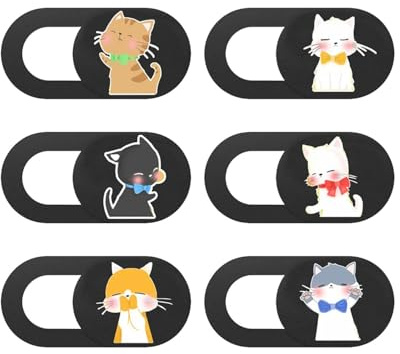 YIPFEN Cache Webcam Coulissant 6 Pcs (Chats) – Ultrafin, Protection Vie Privée & Sécurité pour PC, Laptop, Téléphone & Tablette.