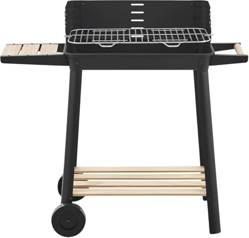 Garden Mile Barbecue au charbon de bois avec hauteur de gril réglable, chariot de barbecue portable avec récupérateur de cendres et roues pour l'extérieur, jardin, fête, cuisine, en noir