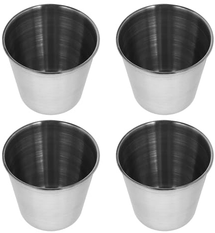 Generico Set di 4 Tazzine da Caffè in Acciaio Inox 50ml Impilabili Multifunzione Colore Argento per Uso Quotidiano