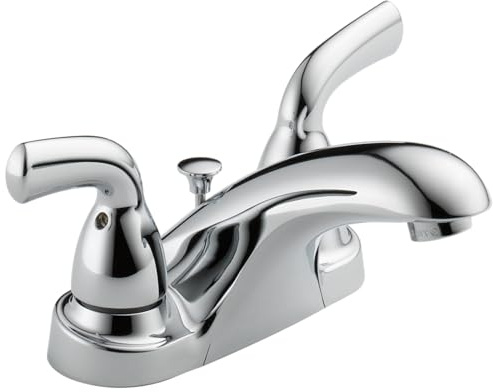 Delta Foundations Centerset Chrome Bathroom Faucet, 4 Inch 3 Hole Bathroom Sink Faucet for Vanity, Chrome B2510LF-PPU