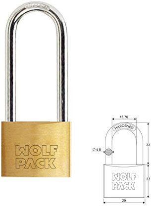 Wolfpack 3101180-Lucchetto ad arco lungo, chiavi identiche, numero 3 in ottone, 30 mm