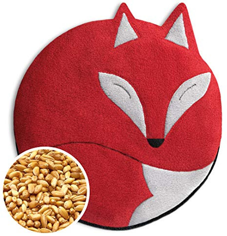 LESCHI Wärmekissen - 4 Kammer Körnerkissen für Mikrowelle - Tier Fuchs Rot - anschmiegsames Getreidekissen mit Bio Weizen - ideal als Wärmespender im Winter und für den Bauch