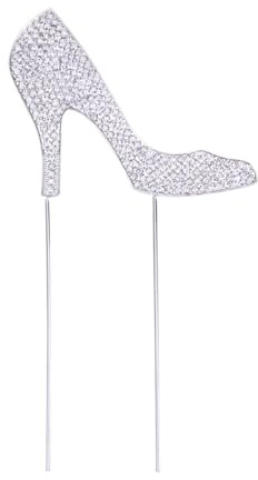 1pc high-heeled shoes cake topper sparkly cake topper crystal rhinestone bling diamond for wedding birthday party decoration ideas keepsake cake decorations(silver)