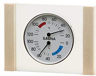 Infraworld Klimamesser mit Glas Holzrahmen in Espe Sauna Thermometer Hygrometer