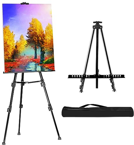 FUDESY 183 cm / 183 cm staffli, extra robust svart aluminium metall display staffli konstnär staffli justerbar höjd från 23 tum till 72 tum för bord/golvmålning, display och ritning med bärbar väska