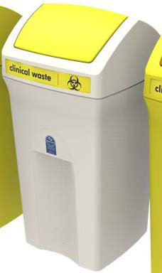 Office Needs Direct Envirobin 100 Litre Ivory Base Yellow Flip Lid Clinical Waste & PPE Bin With Antimicrobial Additive