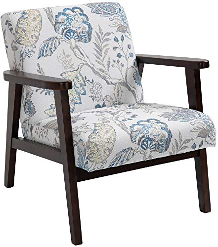 HOMCOM Sedia per Soggiorno Poltroncina Imbottita con Braccioli in Legno e Tessuto Traspirante per Casa e Ufficio, a Fiori, 68.5x78.5x75cm