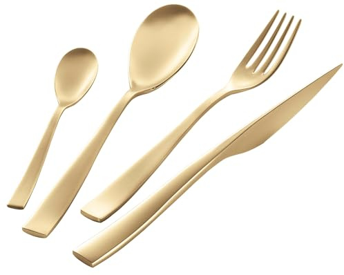 Servizio Set di Posate 24 Pezzi in Acciaio 18/10 Sabbiato PVD Eme Etoile Sabbiato Champagne