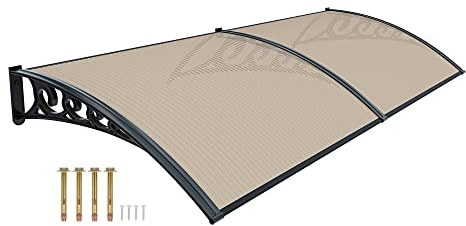 Pensilina Per Copertura In Policarbonato Alveolare Tettoia Modulabile Per Esterno Per Porte Balcone Finestre Elegante E Resistente, Colore Nero E Fumè (100 x 240 cm)