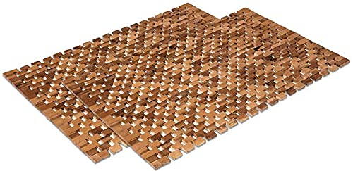 WohnDirect Tapis de Bain antidérapant en Bois, Lot de 2, 60x100 - Tapis en Bois Durable et résistant pour Salle de Bain, Sauna et Spa - Tapis de Douche 100% Acacia