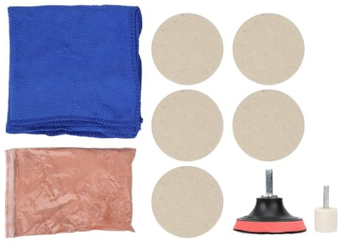 Eujgoov Glaspolierset mit 100g Ceroxid 5PCS Wollpolierpad Zum Entfernen von Glaskratzern in der Autoscheibe, Glas Polier Kratzer Entfernungs Kit