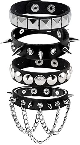 MILAKOO Punk Nietenarmband breiter PU Lederarmband mit Ketten schwarze Lederarmbänder Set