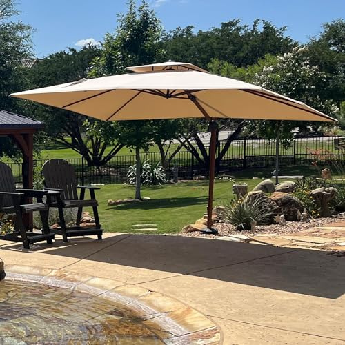 PURPLE LEAF Parasol De Jardin Extérieur XXL, Parasol Déporté 3 x 4 m Rectangulaire, Grain de Bois en Aluminium, Toit à Double Rotatif 360°, Anti-UV, Pour Terrasses, Piscines, Patio, Beige