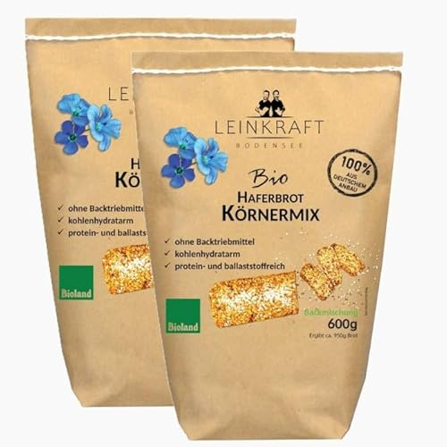 Bio Haferbrot Körnermix DIE Brotbackmischungen mit Leinmehl Vollkorn Low Carb von Leinkraft Bodensee Set 2X600g