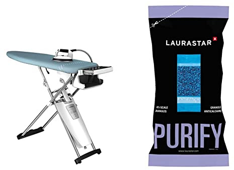 Laurastar S Pure Système de repassage, Vapeur Hygiénique Elimine Bactéries et Acariens, Table Active, Réservoir Amovible Pearl Blue & Recharge Filtre Anticalcaire - Lot de 3, Granulés Anti-Corrosion