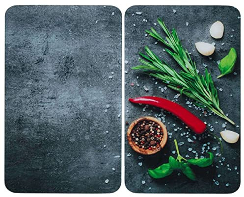 WENKO Coprifornelli Universale Mod Rosmarino, regolabile in altezza per tutti i tipi di fornelli, tagliere e paraspruzzi, vetro, 30 x 52 cm, 2 pezzi