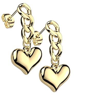 beyoutifulthings 1 Paar Damen Ohr-Stecker Ketten-Glieder Herz Anhänger Ohr-ringe Ohr-hänger Ohringe Gold
